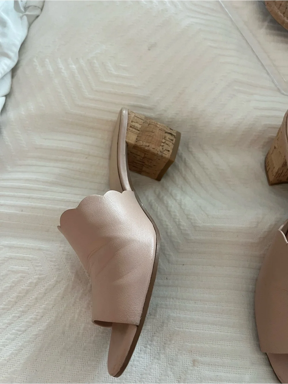 Kate Spade New York Blush Leather Scalloped Cork Heel Slide Sandals